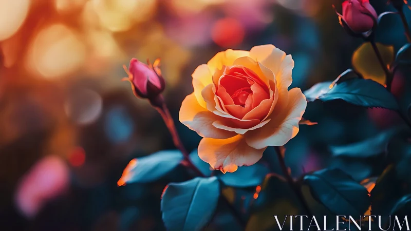 Golden Rose Blooms in Artistic Light and Shadow
