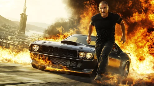 Inferno Escape: Man Outrunning Chaos Incarnate.