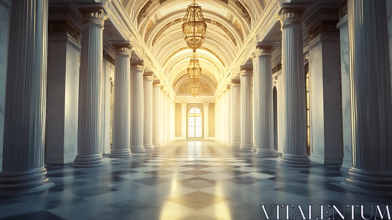 Sunlit marble colonnade invites a quiet, regal daydream