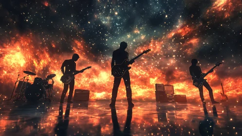 Stellar stage band silhouettes against nebular lightfield backdrop.