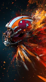 Blazing gridiron spirit bursting from a focused player’s helm.