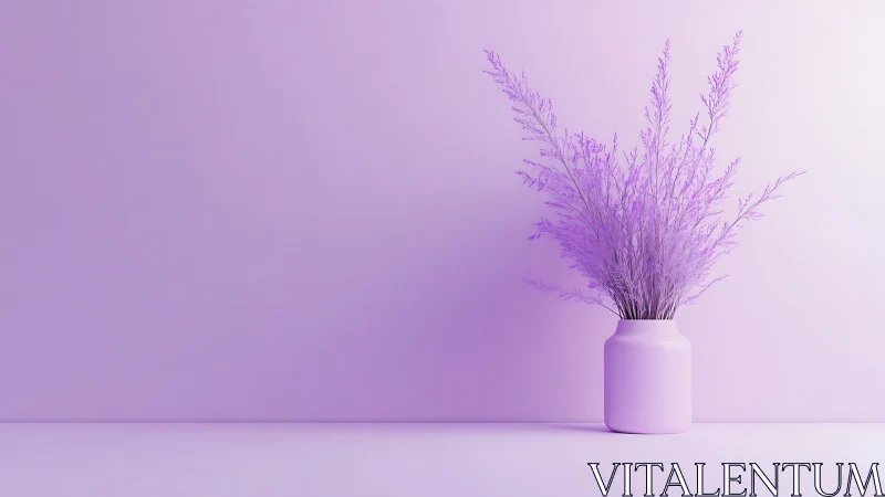 Monochromatic lavender vase composition uses negative space and soft light