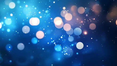 Abstract blue bokeh lights background with dreamy glowing effect.