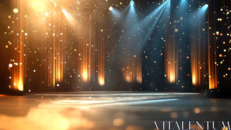 Golden stage lights pour down in a softly sparkling glow