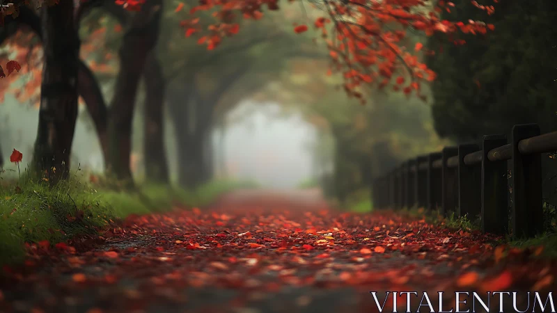 Autumn lane receding into soft atmospheric perspective haze