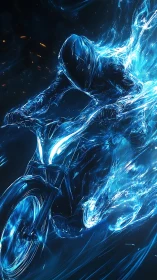 Neon rider surges through liquid light on a futurist bike