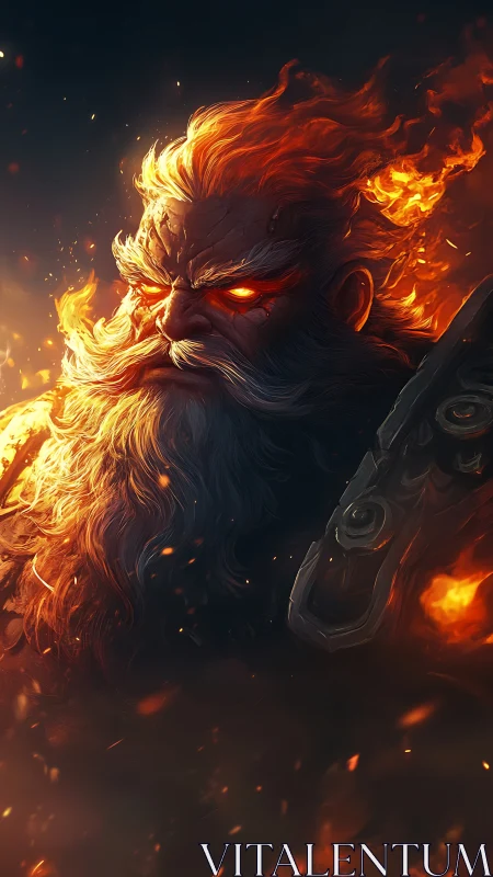 Volcanic warlord portrait with emissive fire hair and molten armor