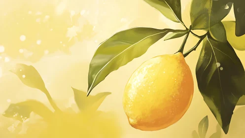 Sunlit lemon branch glowing in a soft golden haze.