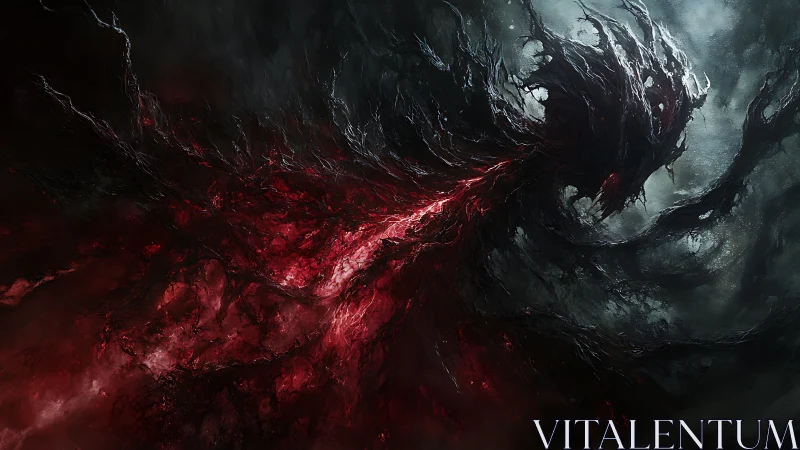 Storm of shadow and blood surges through a void sky