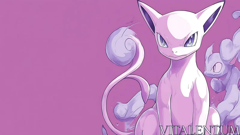 Pink feline creature sits poised before ghostly doubles