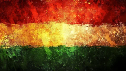 Tri-band chromatic field rendered as distressed pigment strata.