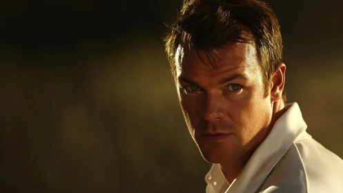 Intense male portrait captures side-lit golden hour profile