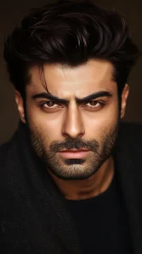 Intense male portrait radiates confidence in warm shadows