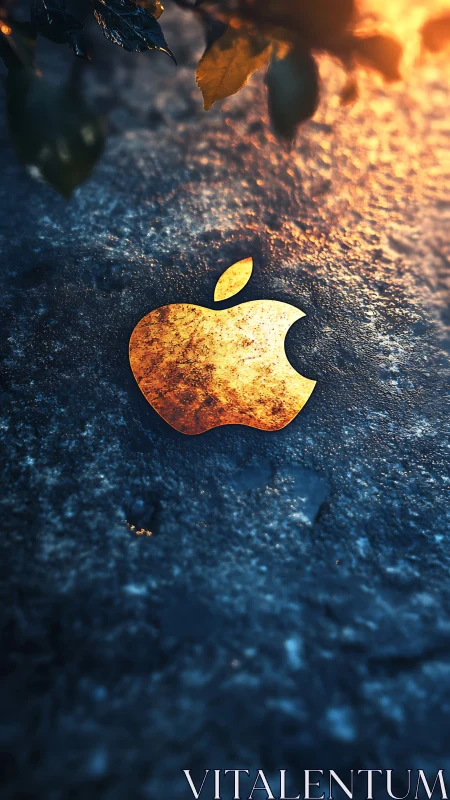 Apple Logo Illuminated by Golden Autumn Foliage Glow