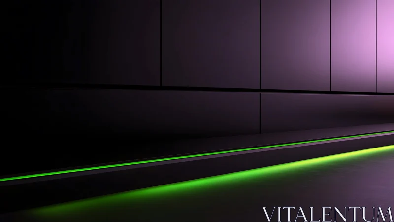 Neon edge-lit architectural panel wall in low key lighting.