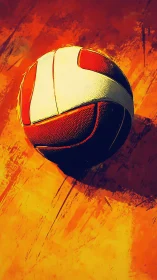 Fiery volleyball in motion against a bold painted sky.