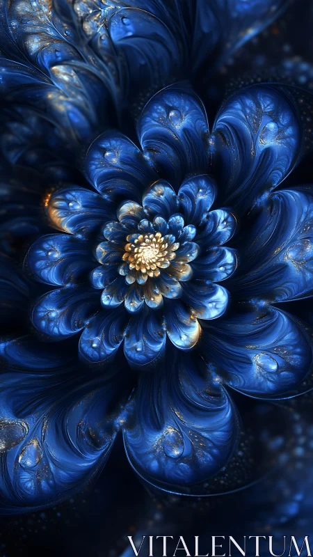 Midnight sapphire blossom swirling with cosmic shimmer.