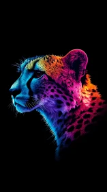 Chromatic vector cheetah profile with neon spectral fur rendering.
