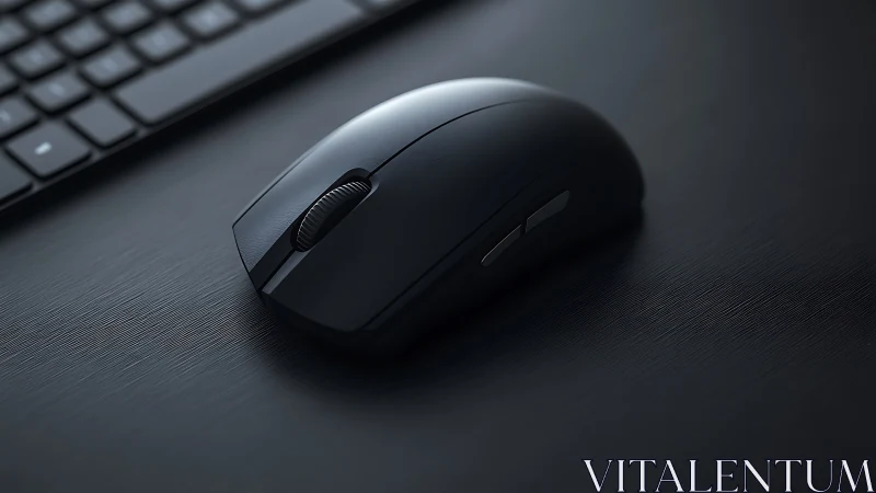 Sleek Black Computer Mouse on Dark Desk Surface