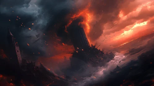 Apocalyptic Landscape Where Fire Meets Sky. A Stunning Vision.