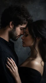 Intimate Moment Between Couple Against Dark Backdrop.