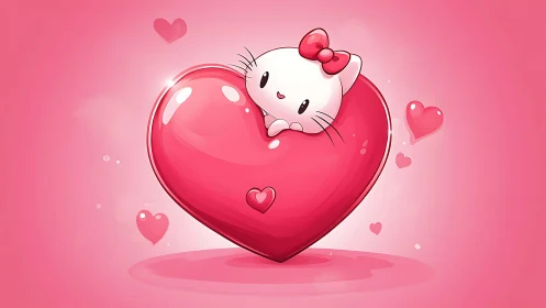 Hello Kitty rests on oversized glossy pink heart.