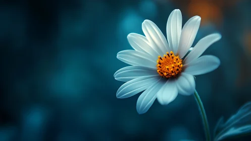 White Daisy Blooms Against Teal Bokeh Backdrop.