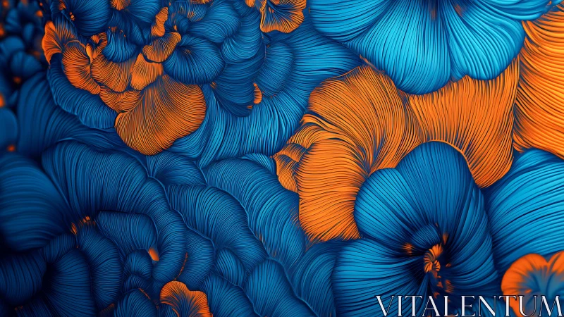 Flowing blue and orange petals in cozy abstract motion.