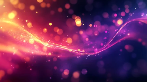 Luminous bokeh wave flowing across deep violet void.