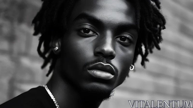Monochrome close portrait of young man outdoors.