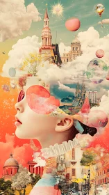 Surreal cityscape blooms from a dreaming girl’s mind.