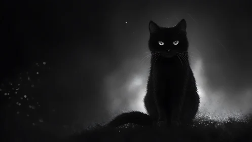 Black Feline Silhouette with Luminescent Ocular Features.