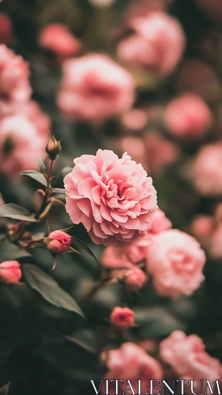 Pink Camellia Bloom with Selective Focus Depth of Field.