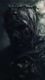 Forest shrouded figure entwined with dark roots and ivy.