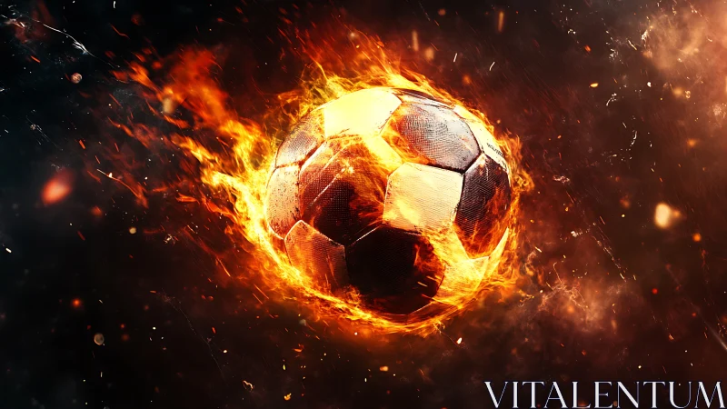 Fiery soccer ball streaks through blazing cosmic darkness.