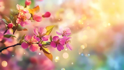 Spring Blossoms Glow in Warm Golden Bokeh Light.