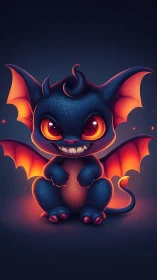 Stylized chibi dragon character with glowing orange wings.