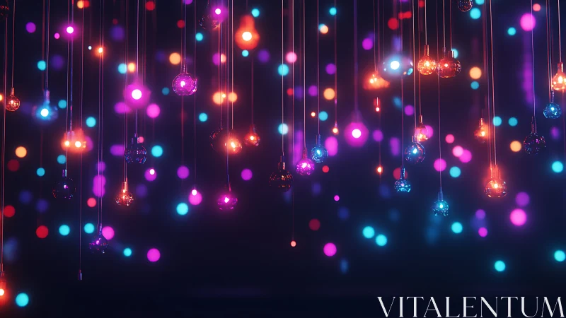 Hanging glass orbs glow over dreamy multicolor bokeh lights.