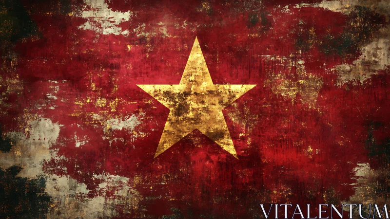 Weathered red banner with distressed central golden star.