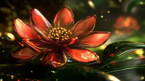 Luminescent Petaled Bloom with Chromatic Refraction Rendering.