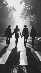 Four Friends Walking Together Down a Sunlit Path