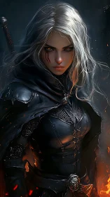 Dark rogue warrior in embers, high-contrast digital painting.