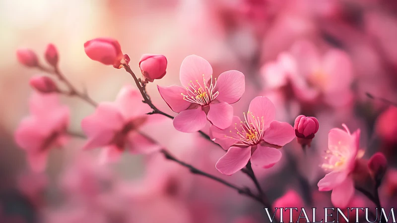 Pink Cherry Blossoms in Selective Focus with Shallow Depth of Field