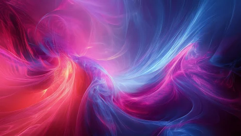 Interlaced red, pink, and blue luminous fractal streams