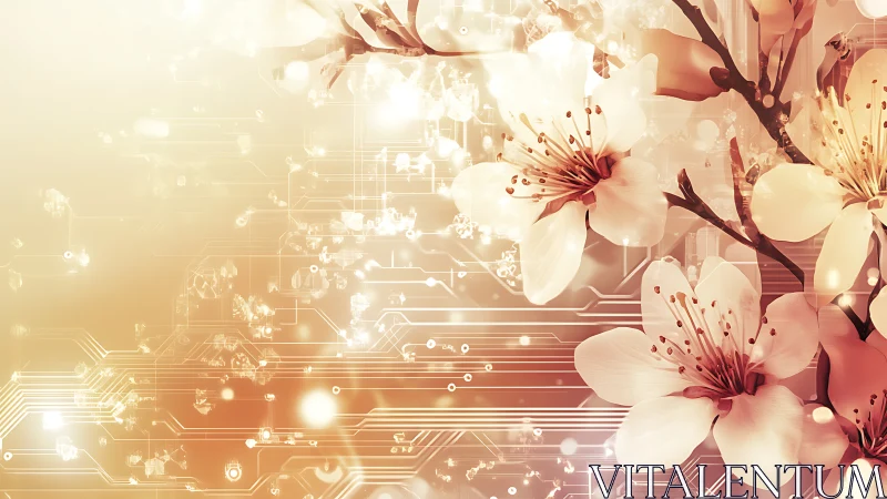 White Blossoms with Digital Circuitry Merge.