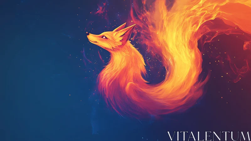 Luminous fire fox portrait with swirling flame tail form.
