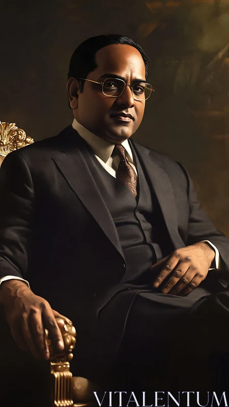 Formal seated portrait of dignified man in dark three piece suit