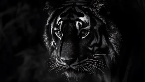 High-contrast monochrome tiger portrait isolates facial details