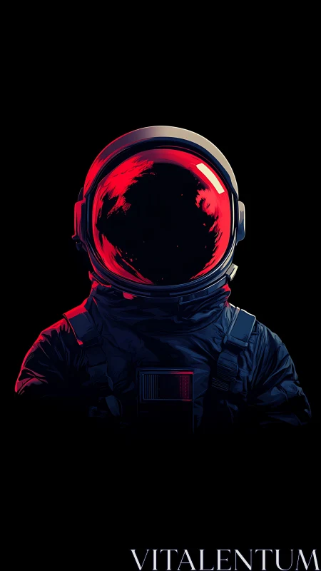 Solitary astronaut silhouette with red reflective visor.