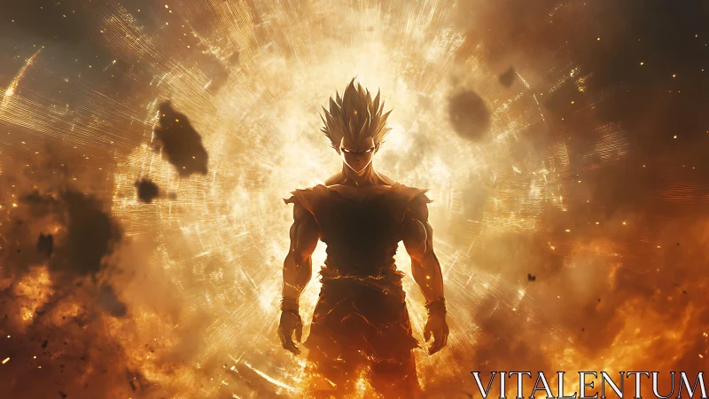 Anime energy warrior in radiant explosive backlit silhouette.